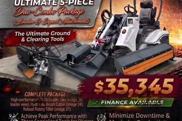   Ozziquip AL20 Mini Loader 4-in-1 with Tiller, Brush Cutter, Stump Grinder 5-Piece Package