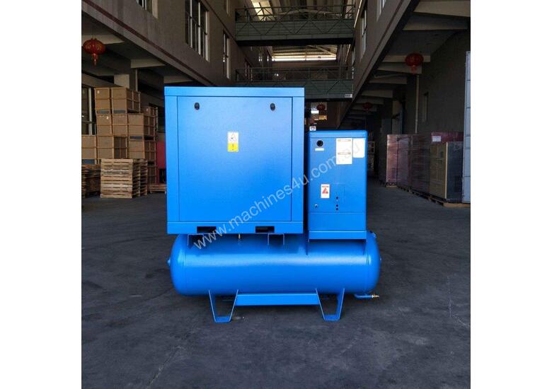 caption FOCUS INDUSTRIAL 50 CFM /15hp Rotary Screw Compressor w/ Integrated Air Dryer & Receiver Tank.