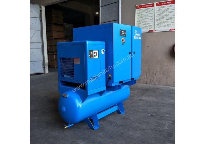 caption FOCUS INDUSTRIAL 50 CFM /15hp Rotary Screw Compressor w/ Integrated Air Dryer & Receiver Tank.