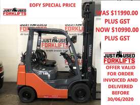 TOYOTA 8FG18 DELUXE S/N 33264 DUAL FUEL LPG/PETROL FORKLIFT 4.5 METER 2 STAGE 2 TON 2000 KG CAPACITY - picture0' - Click to enlarge