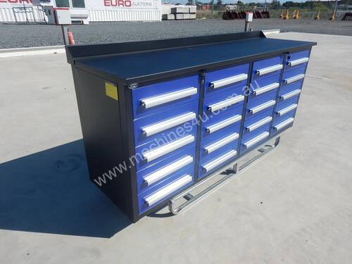 2.1m Work Bench/Tool Cabinet, 20 Drawers (Blue)