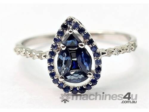 9CT WHITE GOLD, DIAMOND & 0.5CT SAPPHIRE RING