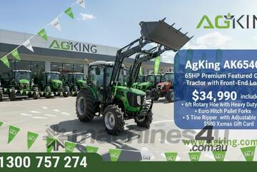 AgKing - 65HP Premium Cabin Tractor with Front End Loader - Rotary Hoe - Pallet Forks Plus More!