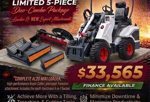 New Ozziquip AL20 Mini Loader 4-in-1 with Tiller, Brush Cutter and Trencher 5-Piece Package