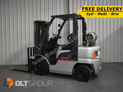 Used Nissan 2.5 tonne forklift for sale 4300mm lift height LPG New Tyres Sydney