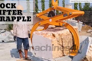 Rock Lifter Grapple. Lifting attachment for lifting & placing rock boulders for landscaping.