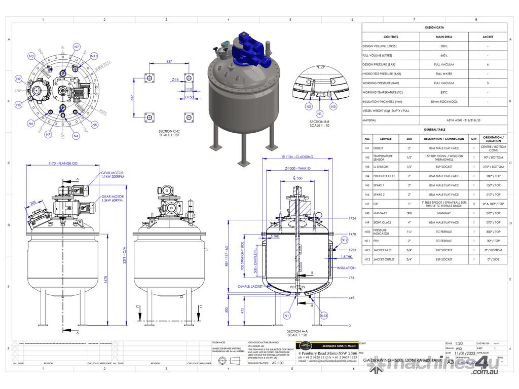 New Stainless Tank & Mix 316 GRADE 500 LITRE JACKETED PRESSURE VACUUM