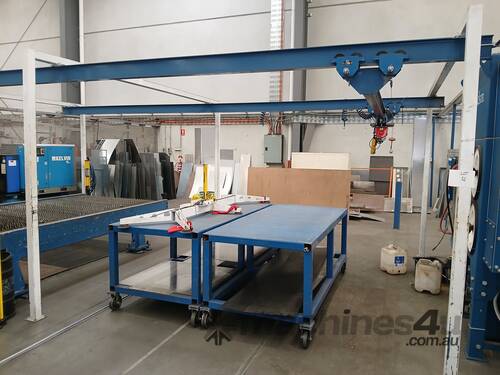 Overhead Gantry System with Electric Cable Hoist, Hafco Girder Trolley, Suction Lifter -  Dan