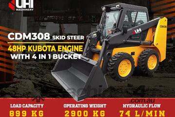UHI CDM308 48HP Skid Steer Loader | 899kg Rated Load | Durable ROPS / FOPS Cab