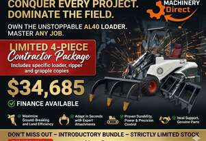 Brand New Ozziquip AL40 Mini Loader 4-in-1 with Ripper & Rotating Wood Grapple 4-Piece Package
