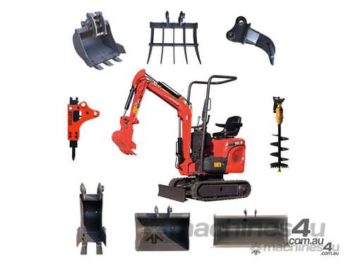 RHINOCEROS XN12-8 1.2T KUBOTA DIESEL SWING BOOM ADJ TRACKS MINI EXCAVATOR INC 10 X ATTACHMENTS