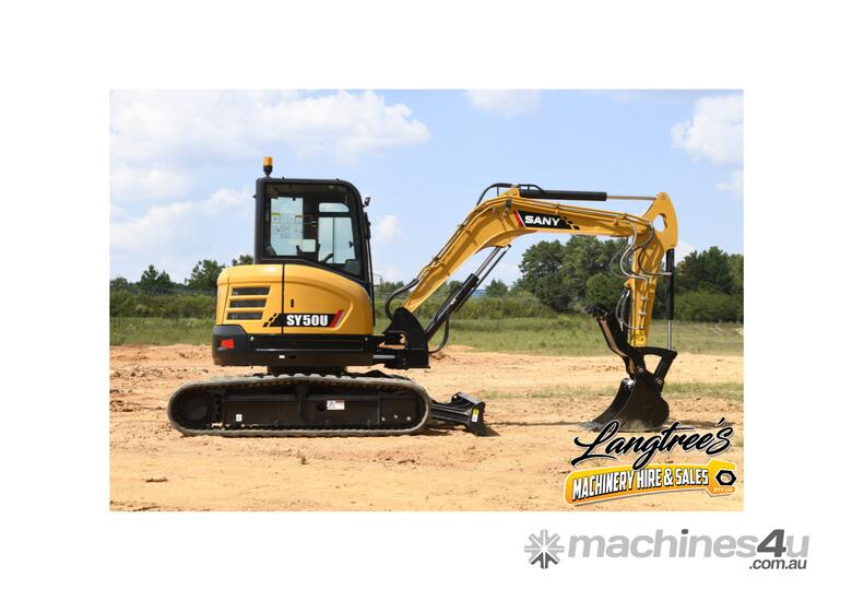 caption SY50U 5.3T Excavator | 5-Year/5000hr Warranty | 29.1 kW Power | Ideal for Excavation & Heavy Lifting