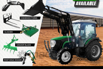 AgKing - 65HP Premium Cabin Tractor with Front End Loader - Rotary Hoe - Pallet Forks Plus More!