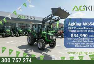 AgKing - 65HP Premium Cabin Tractor with Front End Loader - Rotary Hoe - Pallet Forks Plus More!