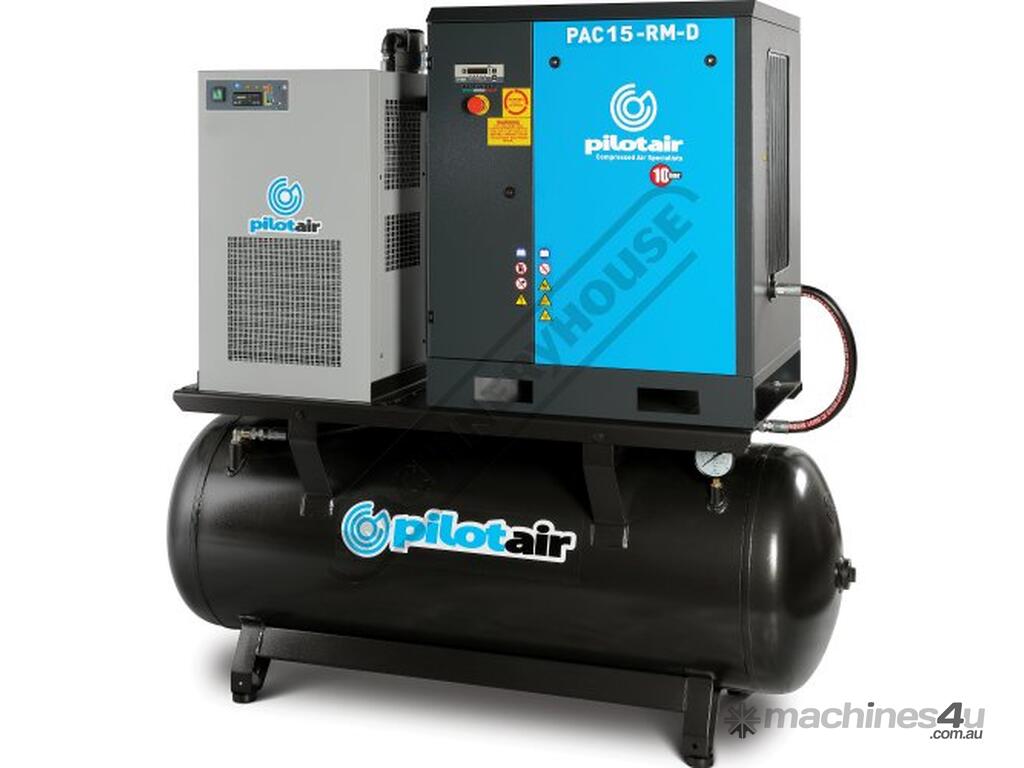 New pilotair PAC15RMD Rotary Screw Pilot Air Compressor Integrated Air Dryer Italian Designed