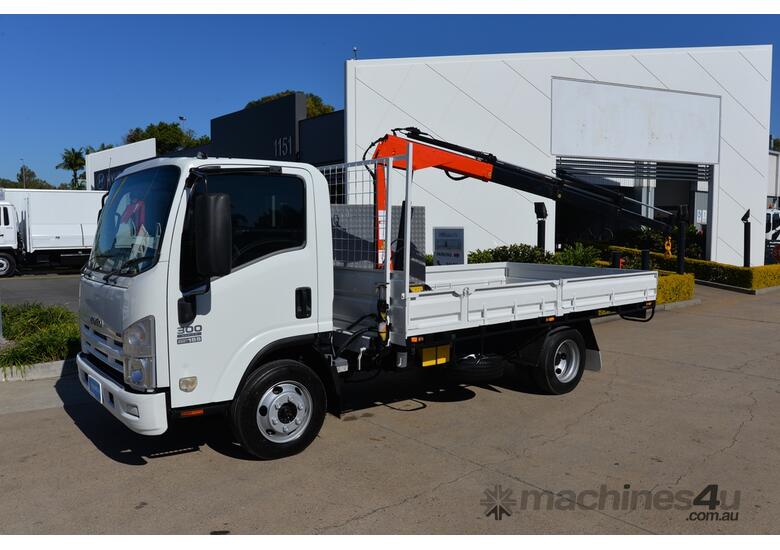 caption 2009 ISUZU NPR 300 - Truck Mounted Crane - Service Trucks - Tray Truck - Tray Top Drop Sides