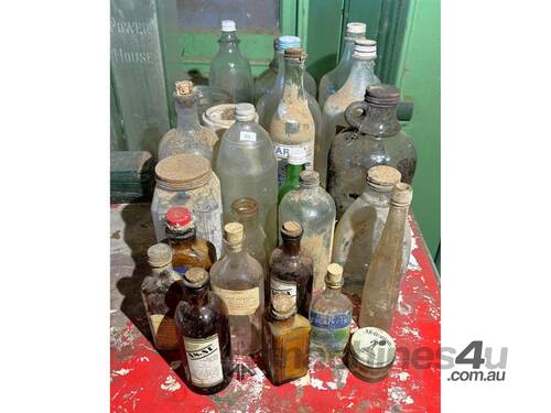 caption QTY OF CLEAR GLASS BOTTLES/JARS