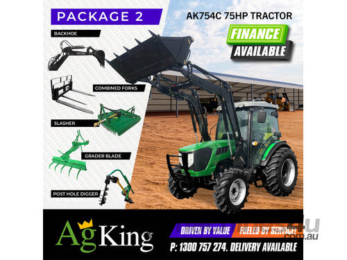 AgKing - 75HP Tractor A/C Cabin 4WD AK754 with FEL- PACKAGE DEALS