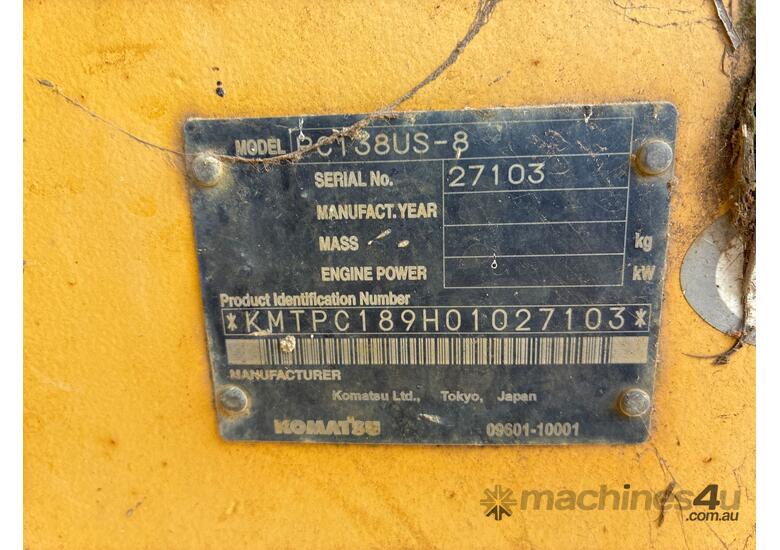 2011 Komatsu PC138US-8 Excavator (Steel Tracked)