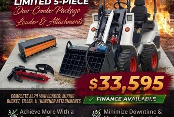   Ozziquip AL20 Mini Loader 4-in-1 with Mixing Bucket, Tiller and Trencher 5-Piece Package