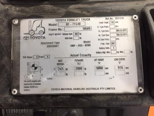 Used Toyota 7FG40 LPG forklift