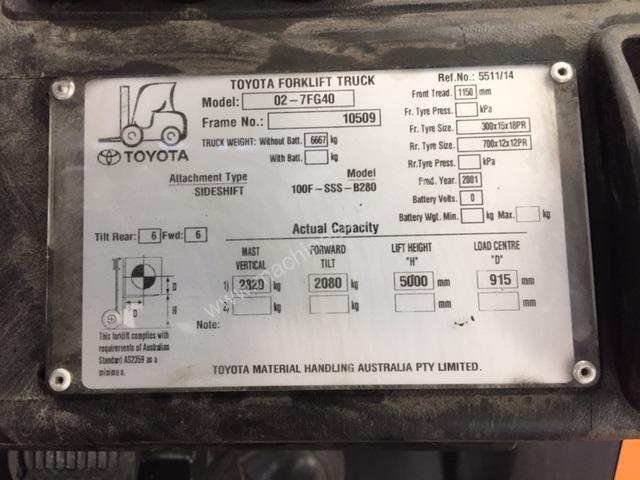caption Used Toyota 7FG40 LPG forklift