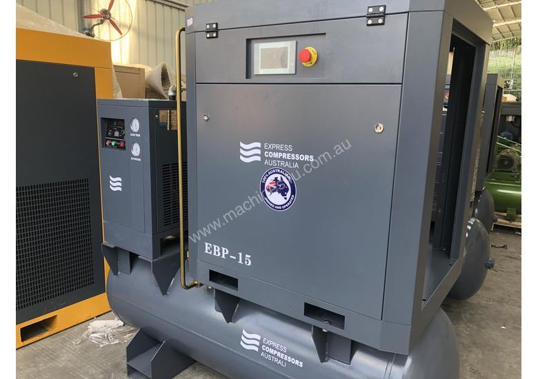 caption 11kW - 58cfm Screw Compressor with tank and dryer (15hp)