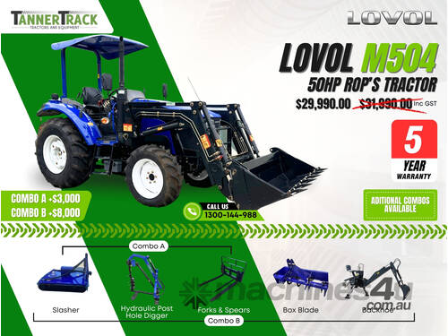 caption TANNERTRACK - LOVOL M504 50HP 4WD Tractor inc Loader & 4in1 Bucket