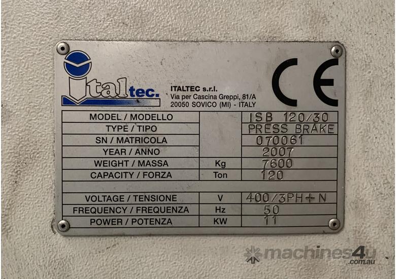 caption Used Italtec CNC Pressbrake 3100 mm x 120 Tonnes