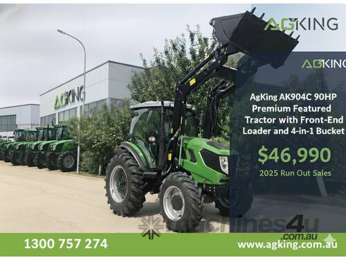 AgKing - 90HP Tractor A/C Cabin 4WD AK904C with FEL & 4in1 Bucket