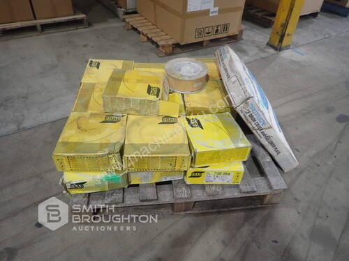 VARIOUS BOXES COMPRISING OF ASSORTED ESAB 1.6MM MIG WIRE & MACNAUGHT P8LF DRUM COOLER & PLATE