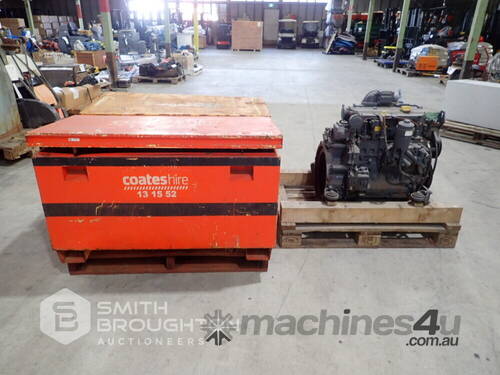 4 CYLINDER DUETZ ENGINE (PARTS) & 2 X METAL TOOL BOXES