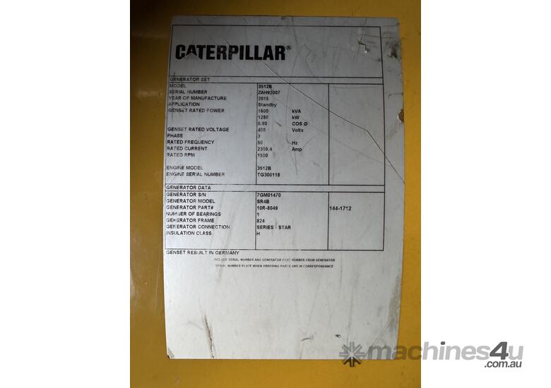 caption Generator Caterpillar 3512B, 1600kva in a 40ft shipping container.
