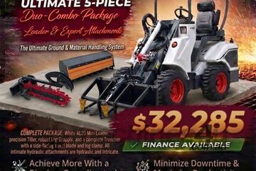   Ozziquip AL20 Mini Loader 4-in-1 with Tiller, Log Grapple and Trencher 5-Piece Package