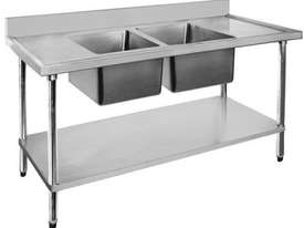 F.E.D. 2400-7-DSBC Economic 304 Grade SS Double Sink Benches 2400x700x900 with two 610x400x250 sinks - picture1' - Click to enlarge