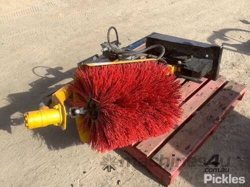 Unknown Hydraulic Sweeper Attachment With PVC Bristles. NOTE: No Plate Or Serial Number