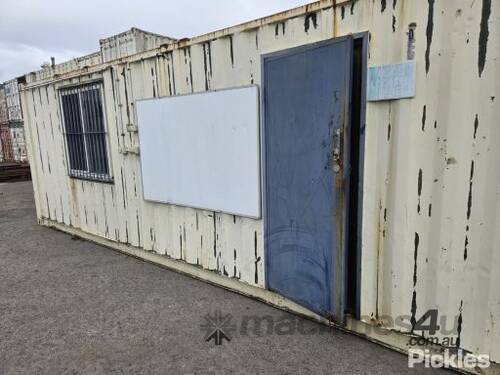 40ft Shipping Container, Timber Floor, Side Access Door, Half Office, Half Storage, 240V Wired Light