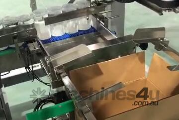 Glass jar packing system, carton erector, carton sealing machine, fully automatic.