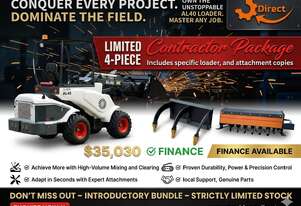 Brand New Ozziquip AL40 Mini Loader 4-in-1 with Ripper & Tiller 4-Piece Package