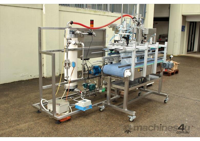 caption Liquid Filling and Capping Machine using Flowmeter with Inline Filter.