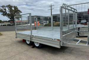 12x7 Flat Top Trailer 3500KG 900mm Cage With Ramps BIGMAN TRAILER