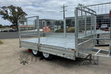 12x7 Flat Top Trailer 3500KG 900mm Cage With Ramps BIGMAN TRAILER