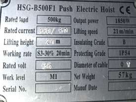 B500F1 Push Electric Hoist Winch 500kg 21m/min Three Phase 380v - picture0' - Click to enlarge