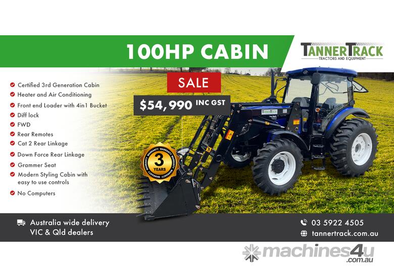 TANNERTRACK - LOVOL M1004 100HP 4WD Cabin Tractor inc Loader & 4in1 Bucket