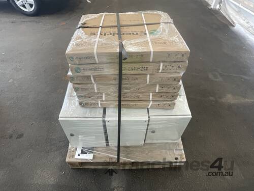 caption Pallet of New Elpro 415 Radio Telemetry Panels, With Solar Inverters, Solar Panels and Assorted Batt