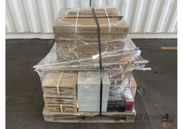 caption Pallet of New Elpro 415 Radio Telemetry Panels, With Solar Inverters, Solar Panels and Assorted Batt