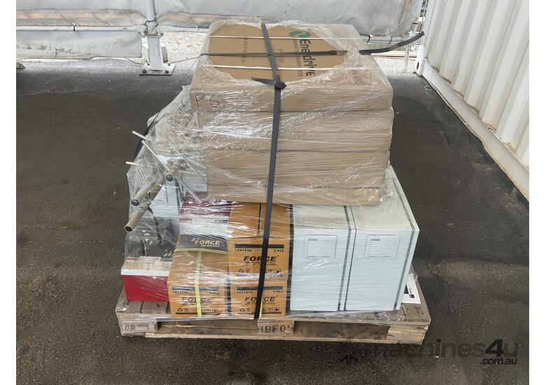 caption Pallet of New Elpro 415 Radio Telemetry Panels, With Solar Inverters, Solar Panels and Assorted Batt