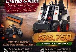 Brand New Ozziquip AL40 Mini Loader 4-in-1 with Tiller, Stump Grinder 4-Piece Package