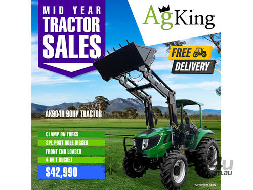 AgKing - 90HP Tractor ROPS 4WD AK904R with FEL & 4in1 Bucket