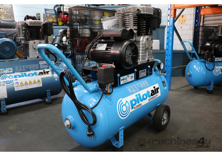 K25SDL Super Duty Series Air Compressor, 100lt rec, 15amp, 240V, oversize twin cyl pump, Electric